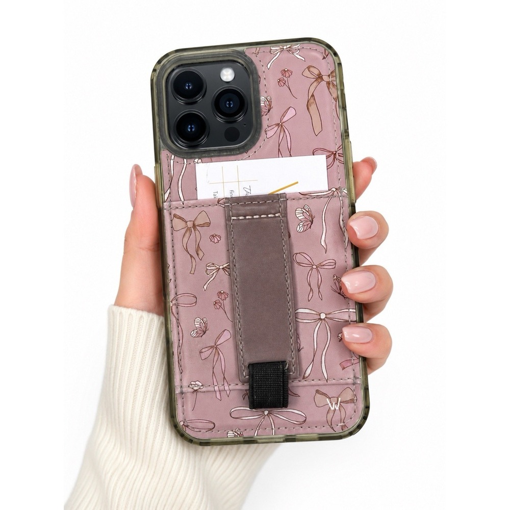 Walli iPhone 16 Pro Max Phone Case Card Holder Strap Stand Bows Butterfly Floral